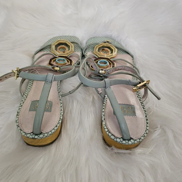 Louise et Cie Mint Green Strappy Sandals with Gold Accents - Picture 7 of 11